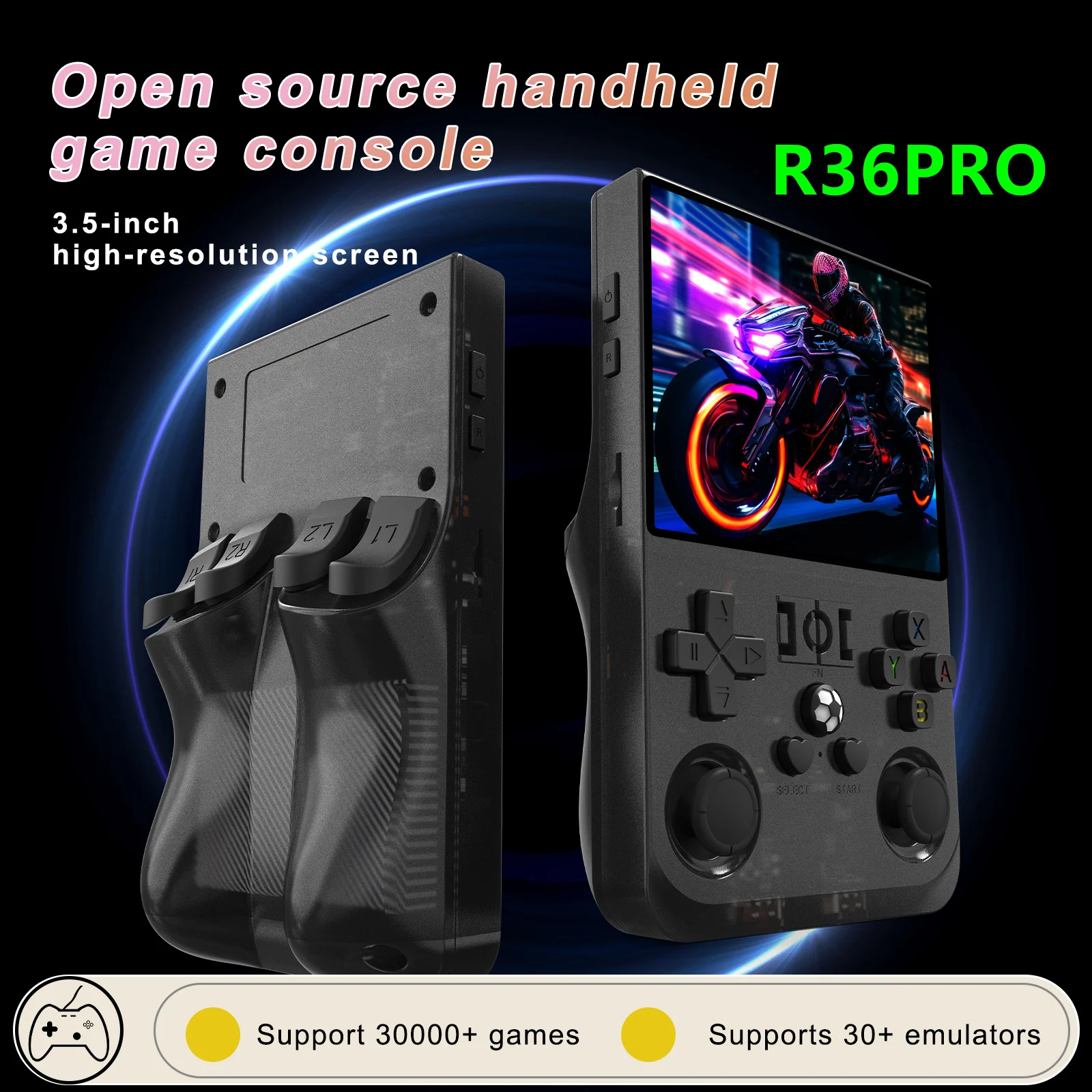 Código aberto r36 pro retro handheld console de videogame sistema linux 3.5 Polegada tela ips portátil bolso player vídeo 128gb jogos